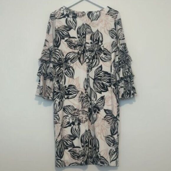 Calvin Klein Women’s Size 2 Tiered Sleeve Shift Dress Multicolor Floral Zip Up - Picture 9 of 12